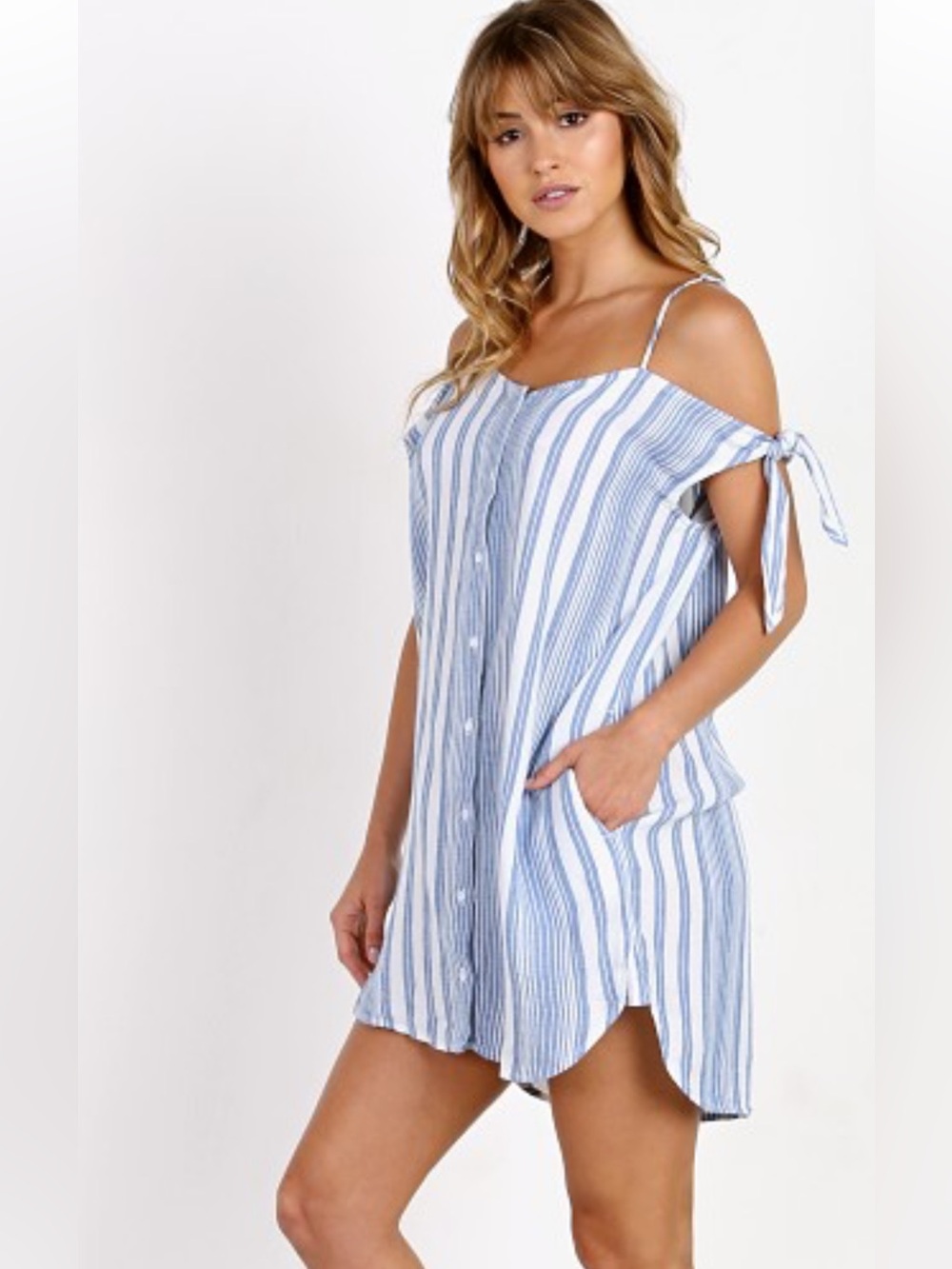 Bella Dahl Blue & White Striped Button Front Top